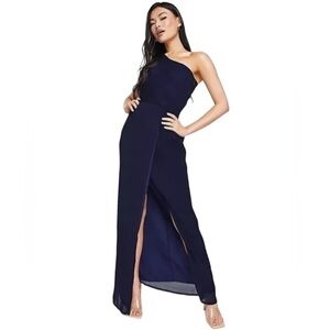 YAURA Draped One Shoulder Navy Maxi Dress Formal size 10 new Nwt